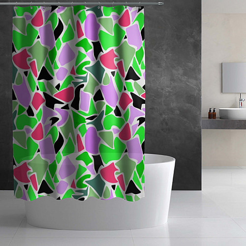 Шторка для ванной Abstract pattern green pink spots / 3D-принт – фото 2