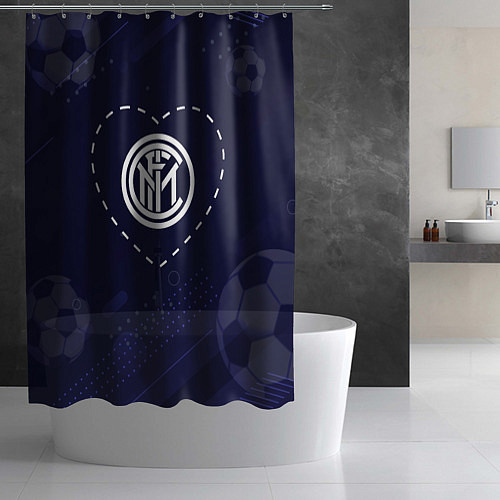 Шторка для ванной Лого Inter в сердечке на фоне мячей / 3D-принт – фото 2