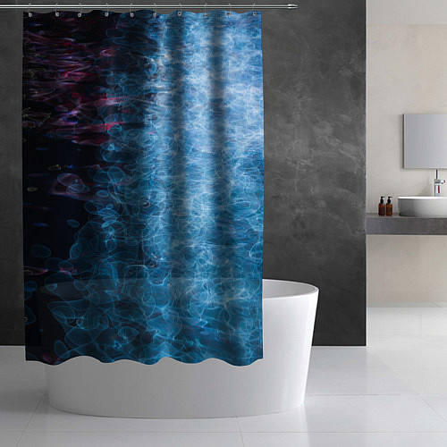 Шторка для ванной Неоновые волны на воде - Синий / 3D-принт – фото 2