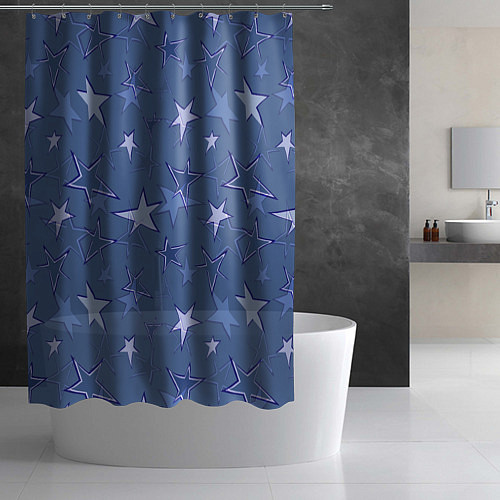 Шторка для ванной Gray-Blue Star Pattern / 3D-принт – фото 2