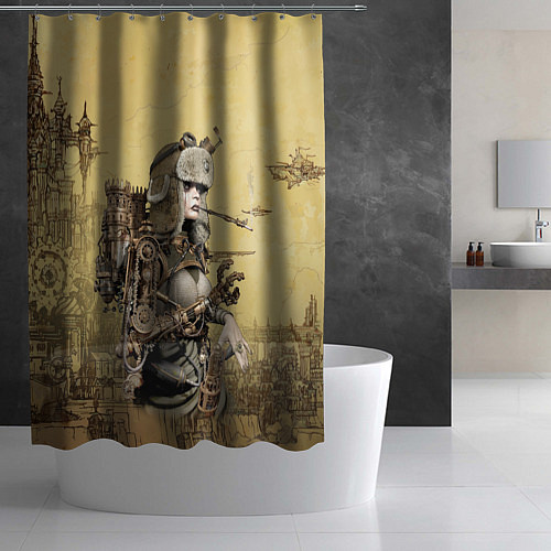 Шторка для ванной Крутая девчонка в стиле Стимпанк / 3D-принт – фото 2