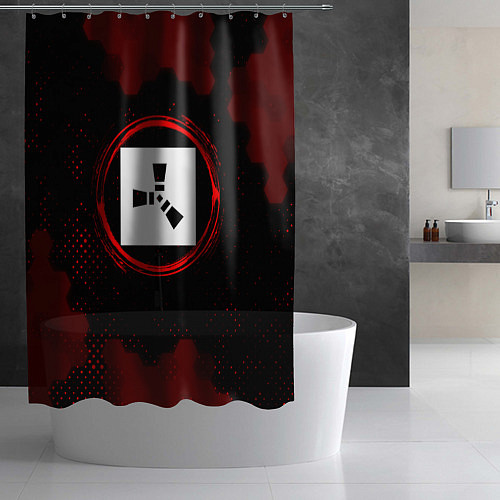 Шторка для ванной Символ Rust и краска вокруг на темном фоне / 3D-принт – фото 2