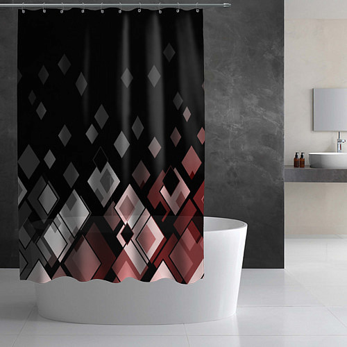 Шторка для ванной Geometric pattern черно-коричневый узор Ромбы / 3D-принт – фото 2