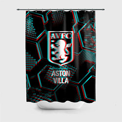 Шторка для душа Aston Villa FC в стиле Glitch на темном фоне, цвет: 3D-принт