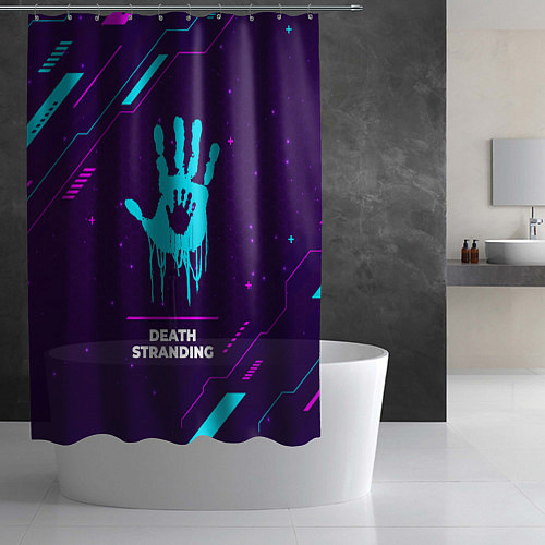 Шторка для ванной Символ Death Stranding в неоновых цветах на темном / 3D-принт – фото 2