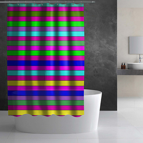 Шторка для ванной Multicolored neon bright stripes / 3D-принт – фото 2