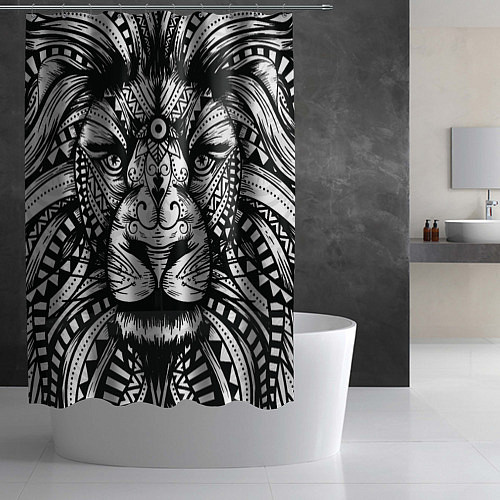 Шторка для ванной Черно белый Африканский Лев Black and White Lion / 3D-принт – фото 2