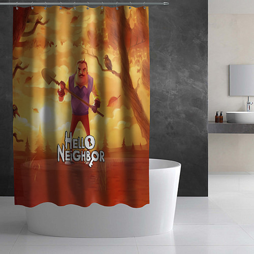 Шторка для ванной Hello Neighbor Привет сосед Сосед с лопатой / 3D-принт – фото 2