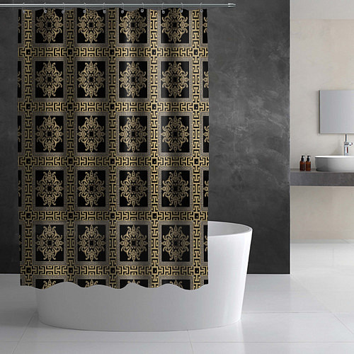 Шторка для ванной Классические узоры Золотые квадраты / 3D-принт – фото 2