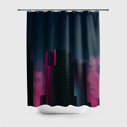 Шторка для душа Неоновые небоскрёбы - Розовый, цвет: 3D-принт