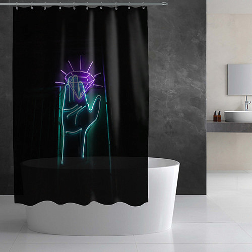 Шторка для ванной Неоновые рука и бриллиант - Фиолетовый / 3D-принт – фото 2