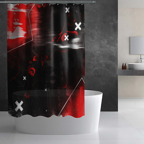 Шторка для ванной SCI-FI GLITCH - КРАСНЫЙ ГЛИТЧ / 3D-принт – фото 2