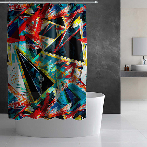Шторка для ванной Яркий абстрактный узор с неоновыми штрихами / 3D-принт – фото 2