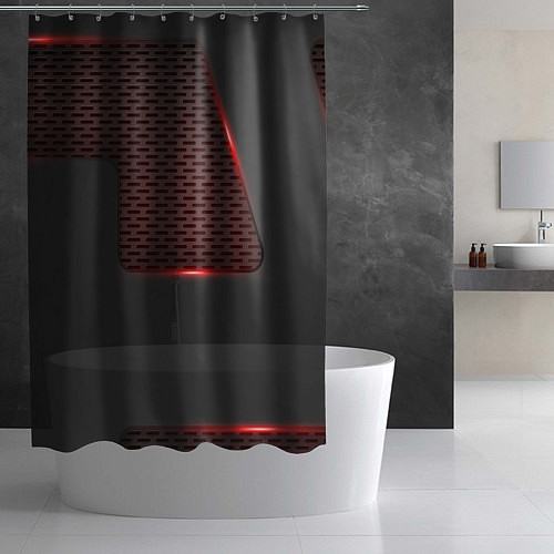 Шторка для ванной Объемная красная сетка на черной пластине / 3D-принт – фото 2