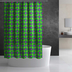 Шторка для душа Фиолетовые кружочки на зеленом фоне, цвет: 3D-принт — фото 2