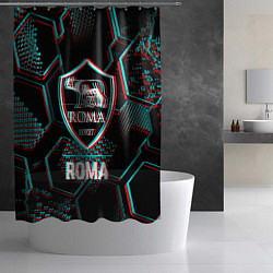 Шторка для душа Roma FC в стиле Glitch на темном фоне, цвет: 3D-принт — фото 2