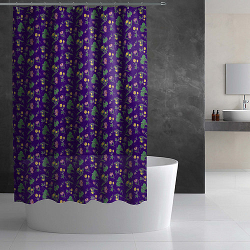 Шторка для ванной Цветы невероятной красоты на синем фоне / 3D-принт – фото 2