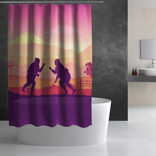 Шторка для ванной Сумо поединок на рассвете / 3D-принт – фото 2