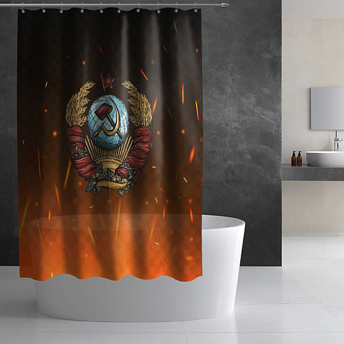 Шторка для ванной Герб СССР на фоне огня / 3D-принт – фото 2
