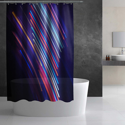 Шторка для ванной Неоновое множество разноцветных фонарей во тьме / 3D-принт – фото 2