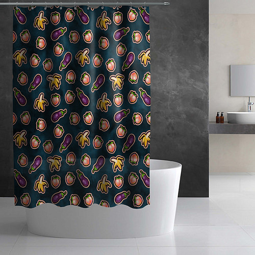 Шторка для ванной Баклажаны персики бананы паттерн / 3D-принт – фото 2