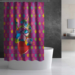 Шторка для душа Сердечный котик в поп-арте, цвет: 3D-принт — фото 2