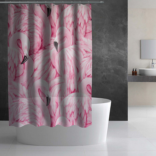 Шторка для ванной Pink Flamingos / 3D-принт – фото 2