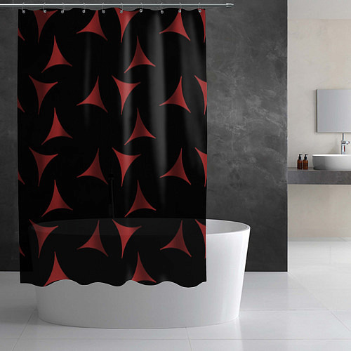 Шторка для ванной Red Stars - Красные треугольные объекты в чёрном п / 3D-принт – фото 2