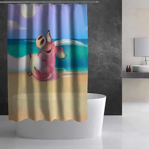 Шторка для ванной Свинка на пляже хохочет / 3D-принт – фото 2
