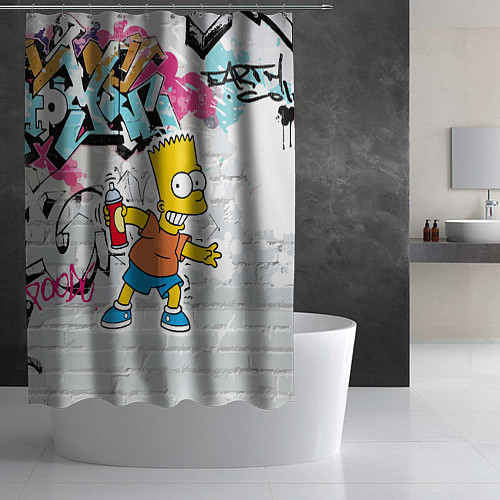 Шторка для ванной Барт Симпсон на фоне стены с граффити / 3D-принт – фото 2