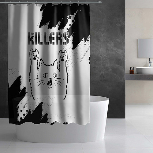 Шторка для ванной The Killers рок кот на светлом фоне / 3D-принт – фото 2