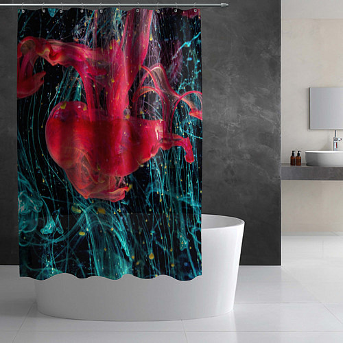 Шторка для ванной Абстрактный всплеск розовой и голубой красок / 3D-принт – фото 2