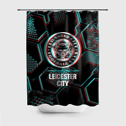 Шторка для душа Leicester City FC в стиле glitch на темном фоне, цвет: 3D-принт