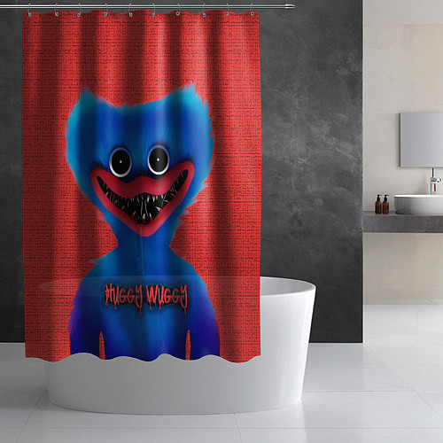 Шторка для ванной Хаги Ваги на красном фоне / 3D-принт – фото 2