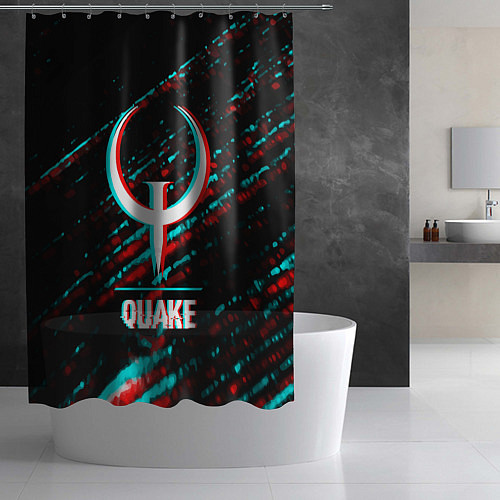 Шторка для ванной Quake в стиле glitch и баги графики на темном фоне / 3D-принт – фото 2