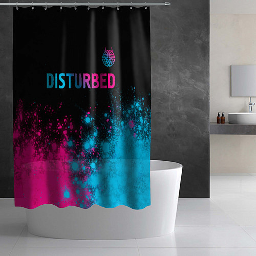Шторка для ванной Disturbed - neon gradient: символ сверху / 3D-принт – фото 2