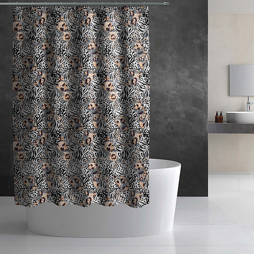 Шторка для ванной Тигрово-леопардовый геометрический / 3D-принт – фото 2