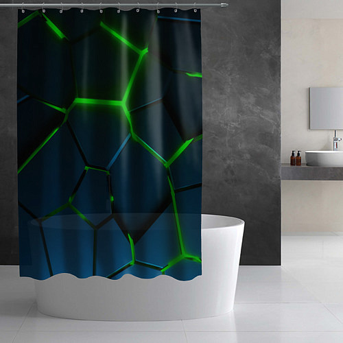 Шторка для ванной Разлом зеленых неоновых плит - геометрия / 3D-принт – фото 2