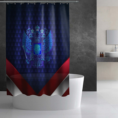 Шторка для ванной Синий неоновый герб России / 3D-принт – фото 2