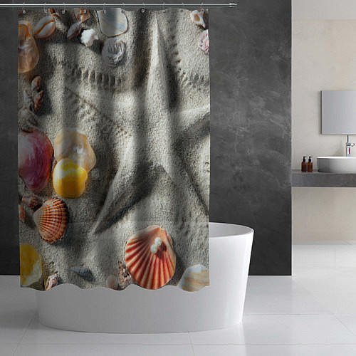 Шторка для ванной Звезда из песка, ракушки и две жемчужины / 3D-принт – фото 2