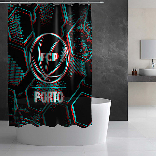 Шторка для ванной Porto FC в стиле glitch на темном фоне / 3D-принт – фото 2