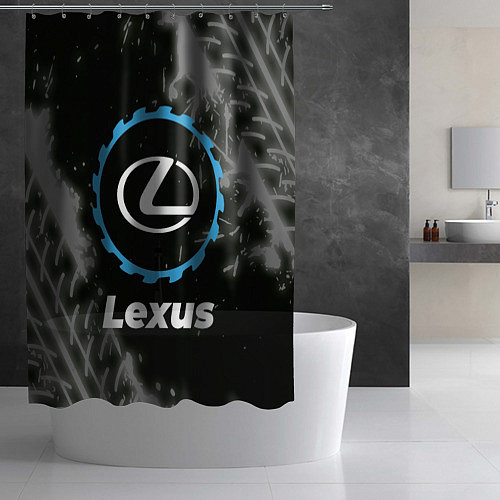 Шторка для ванной Lexus в стиле Top Gear со следами шин на фоне / 3D-принт – фото 2