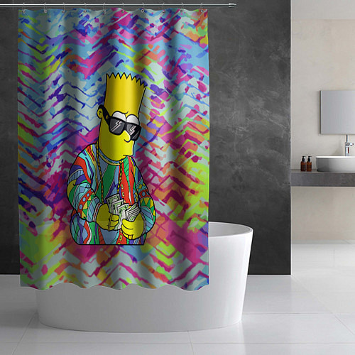 Шторка для ванной Барт Симпсон в тёмных очках считает бабло / 3D-принт – фото 2