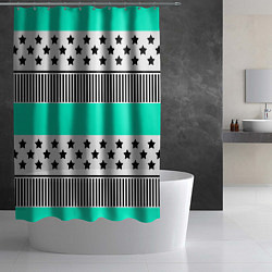 Шторка для душа Комбинированный полосатый черно-голубой узор, цвет: 3D-принт — фото 2