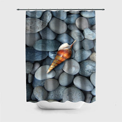 Шторка для душа Одинокая ракушка среди морских камней, цвет: 3D-принт