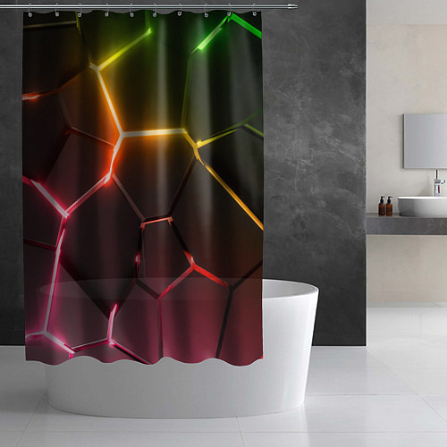 Шторка для ванной Неоновые радужные плиты / 3D-принт – фото 2