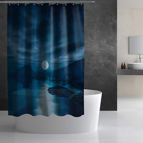 Шторка для ванной Пейзаж озера, берега и луны - Dear Esther / 3D-принт – фото 2