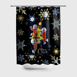 Шторка для душа Новый год мальчики космонавты, цвет: 3D-принт