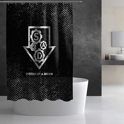 Шторка для ванной System of a Down с потертостями на темном фоне / 3D-принт – фото 2