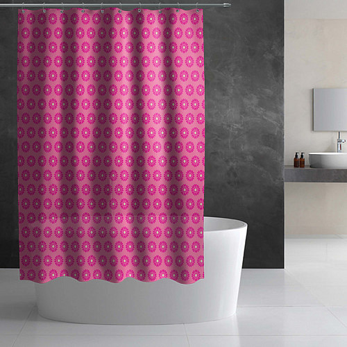 Шторка для ванной Розовые цветочки - паттерн из ромашек / 3D-принт – фото 2